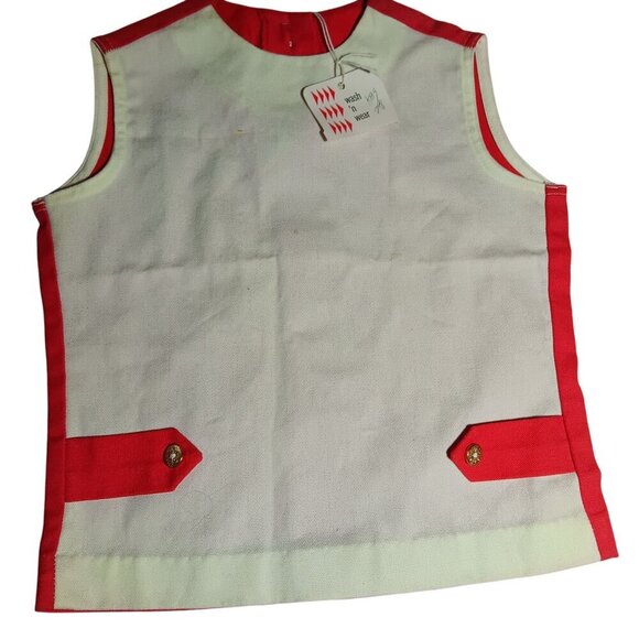 4T Vintage 1960's Girls Shirt Sleeveless Mod Red/White JEANIE Top NEW NWD TAGS D - Picture 1 of 9